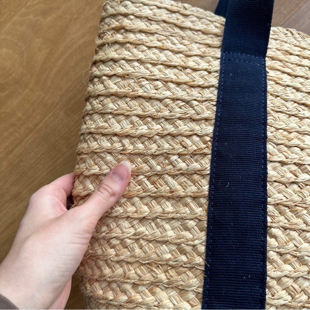 J. Crew Raffia Straw Structured Tote Bag, Antique Navy - Picture 4 of 11